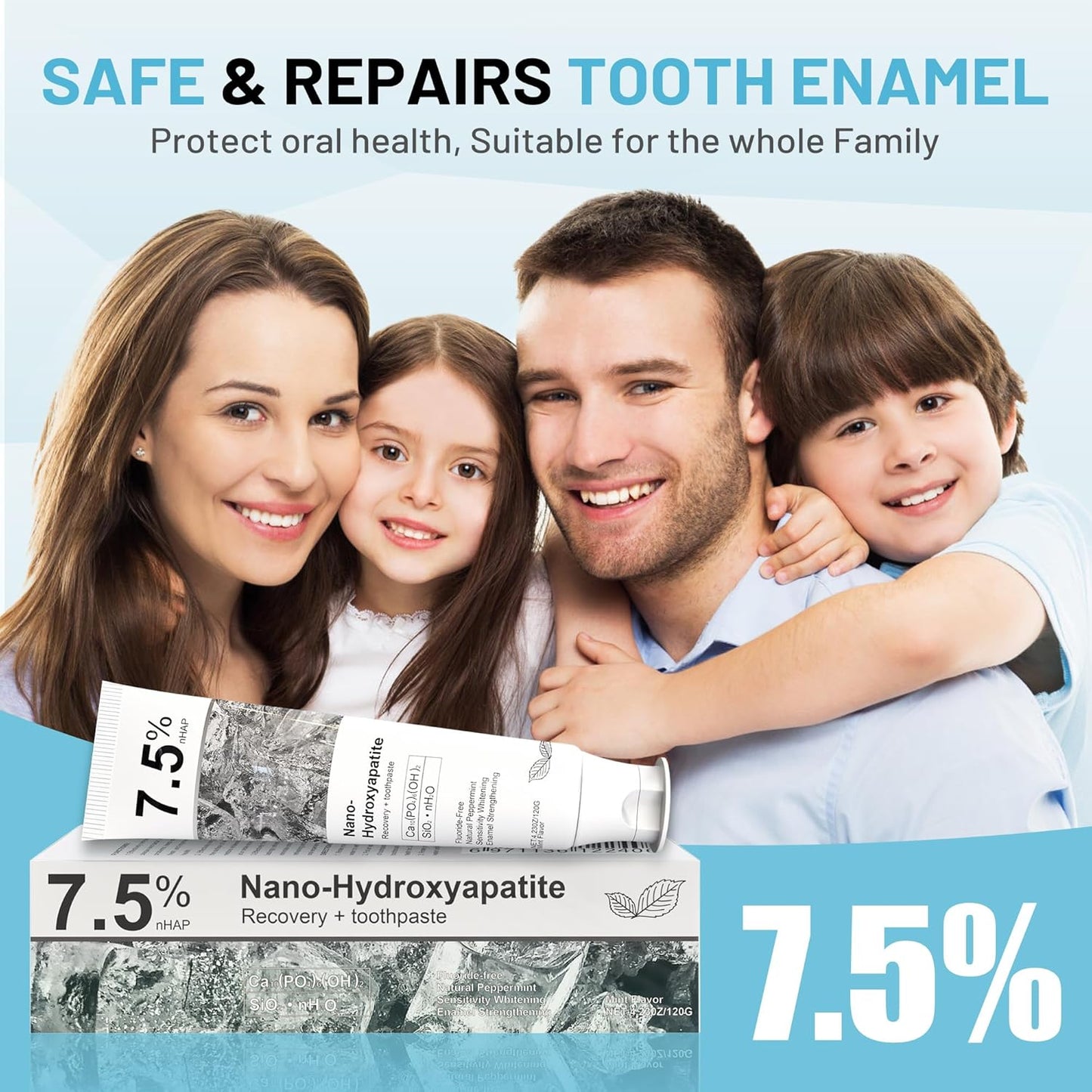 7.5% Nano Hydroxyapatite Toothpaste, SP-6 Probiotic Toothpaste, Helps Remineralize, Strengthens Enamel, Dentist-Formulated Whitening Toothpaste for Sensitive Teeth, Fluoride-Free, 4.23 oz 2Pack