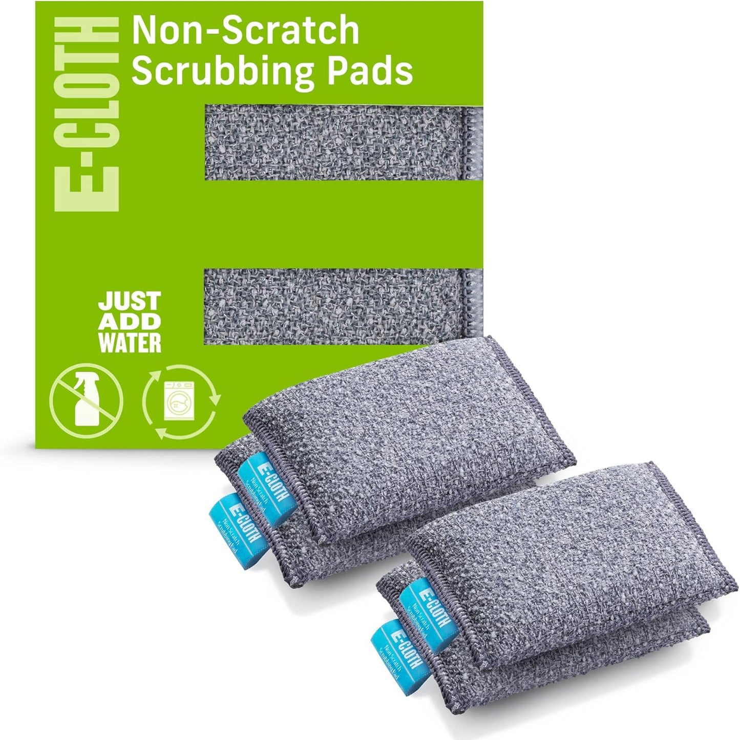 E-Cloth 2-Pack Non-Scratch Scrubbing Pads, Microfiber Scrubber and Dish Sponge, Ideal for a Streak-Free Clean Grill, Cast Iron and Dishes, Washable and Reusable, 100 Wash Promise