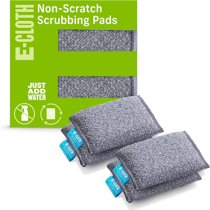 E-Cloth 2-Pack Non-Scratch Scrubbing Pads, Microfiber Scrubber and Dish Sponge, Ideal for a Streak-Free Clean Grill, Cast Iron and Dishes, Washable and Reusable, 100 Wash Promise