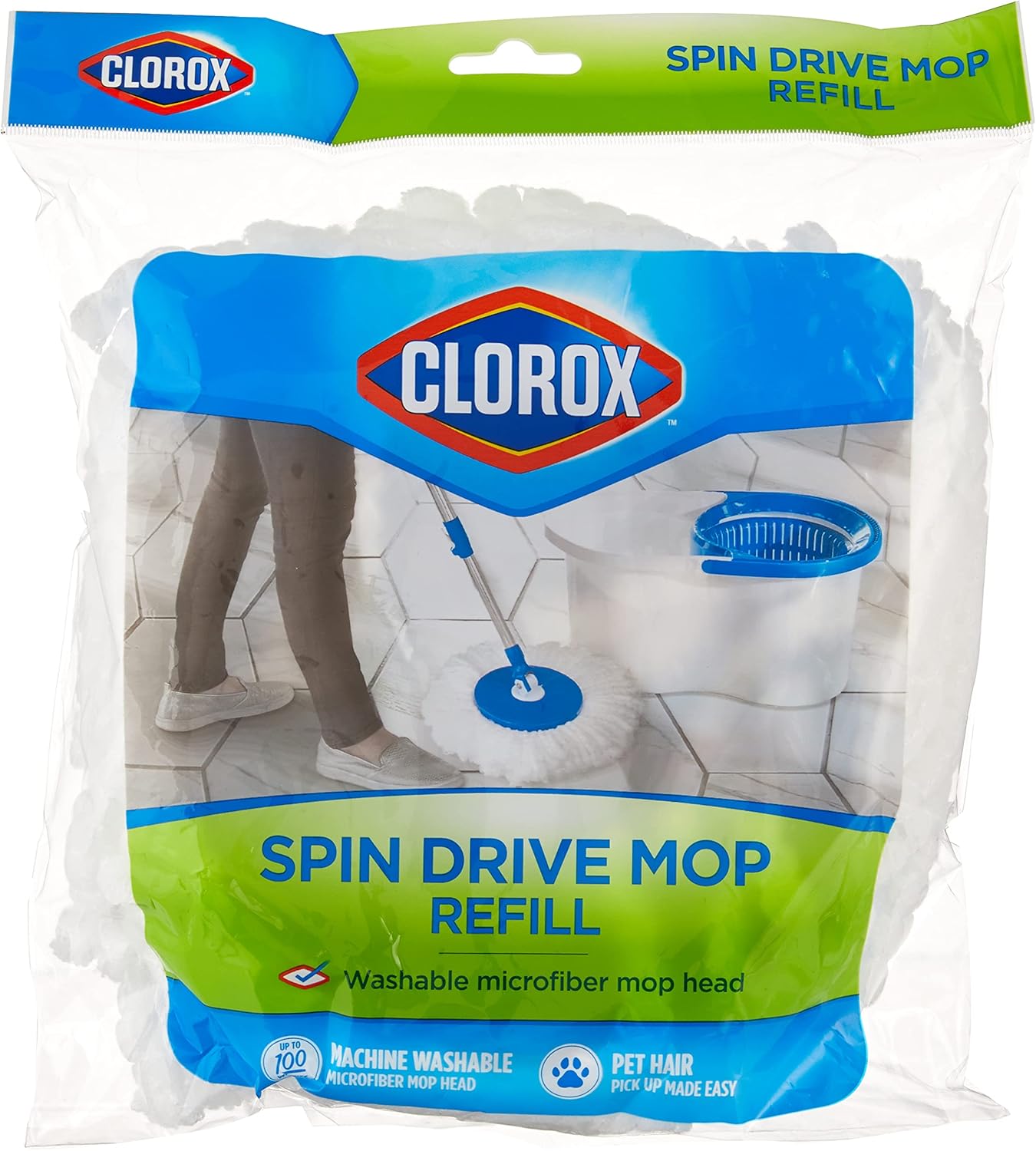 Clorox Spin Dry Mop Machine-Washable Refill Head, One Refill, White