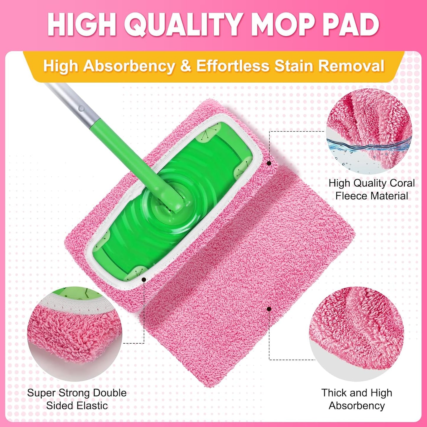 6-Pack Reusable Mop Pads Compatible with Sweeper Mop - 100% Coral Fleece Washable Refills - Microfiber Dry & Wet Sweeping Cloths for Multi-Surface/Hardwood Floor Cleaning