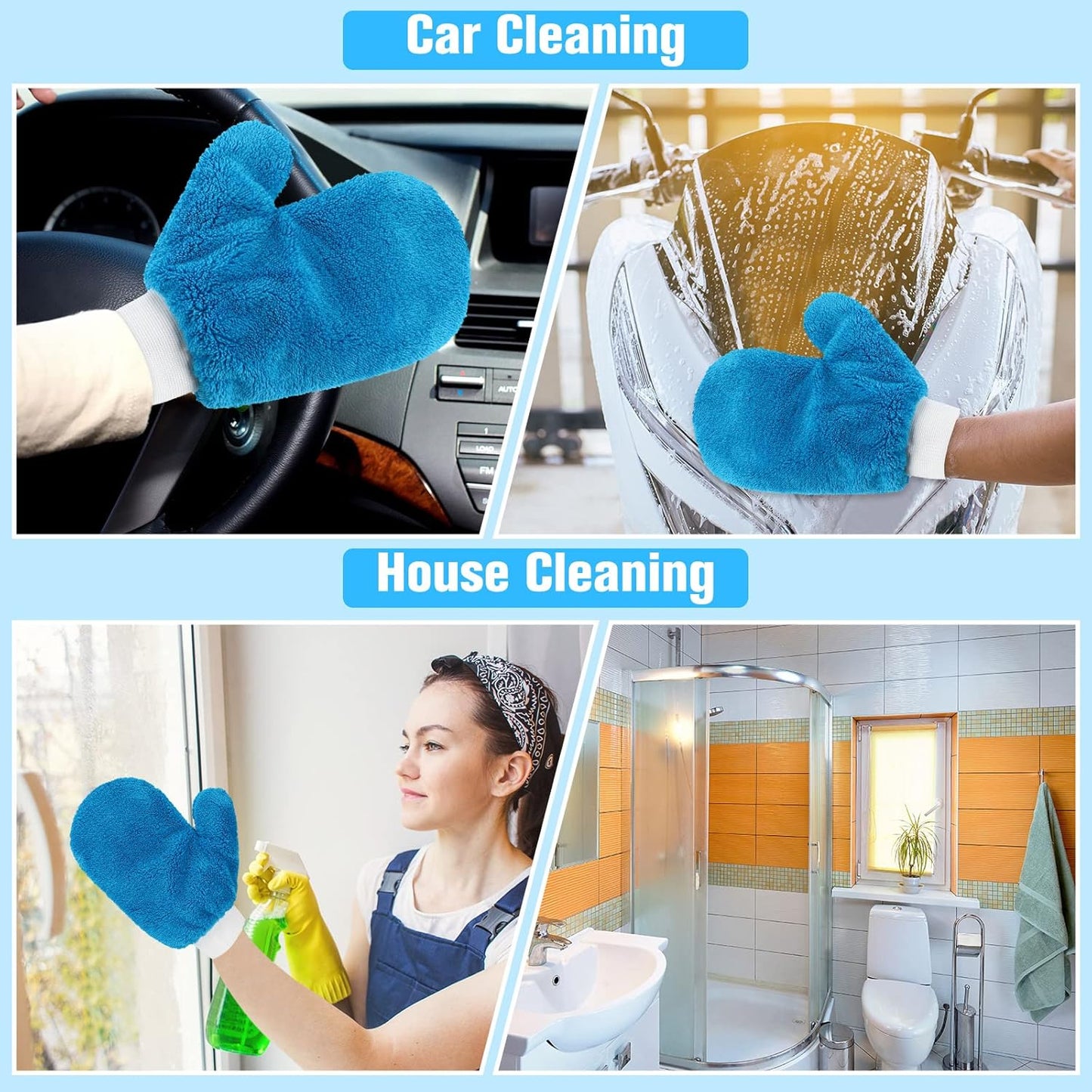 Remerry 6 Pcs Microfiber Mitts with Thumb for Cars Paint Wash Gloves Terry Weave Dusting Mitts