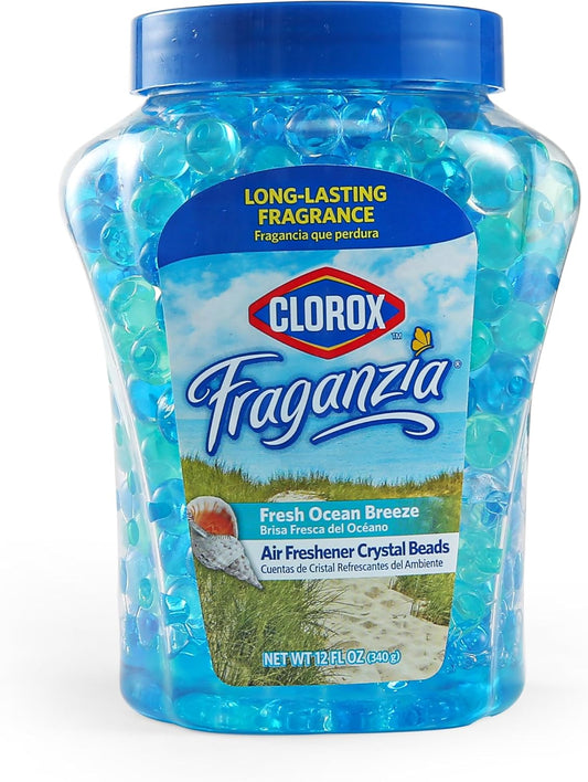 Clorox Fraganzia Crystal Beads Air Freshener, Long Lasting Room Deodorizer and Odor Eliminator Gel Beads to Freshen Home, Car, or Office, Lavender with Eucalyptus Scent, 12 Fl Oz