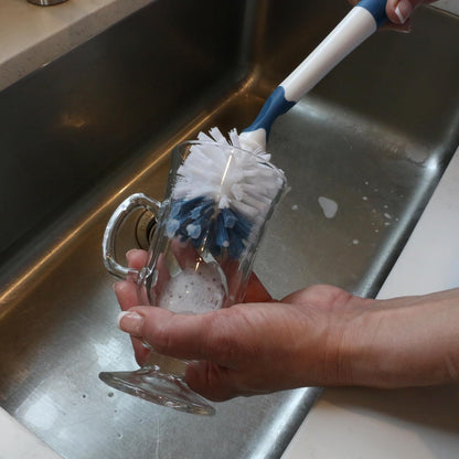 Unger Sink and Dish Scrub Brush, Kitchen Washing Scrubber for Hard-to-Reach Corners, Small Cleaning Supplies, Non-Scratch Bristles, Glassware, Pots, Pans, Tumblers, Drains, and Disposals