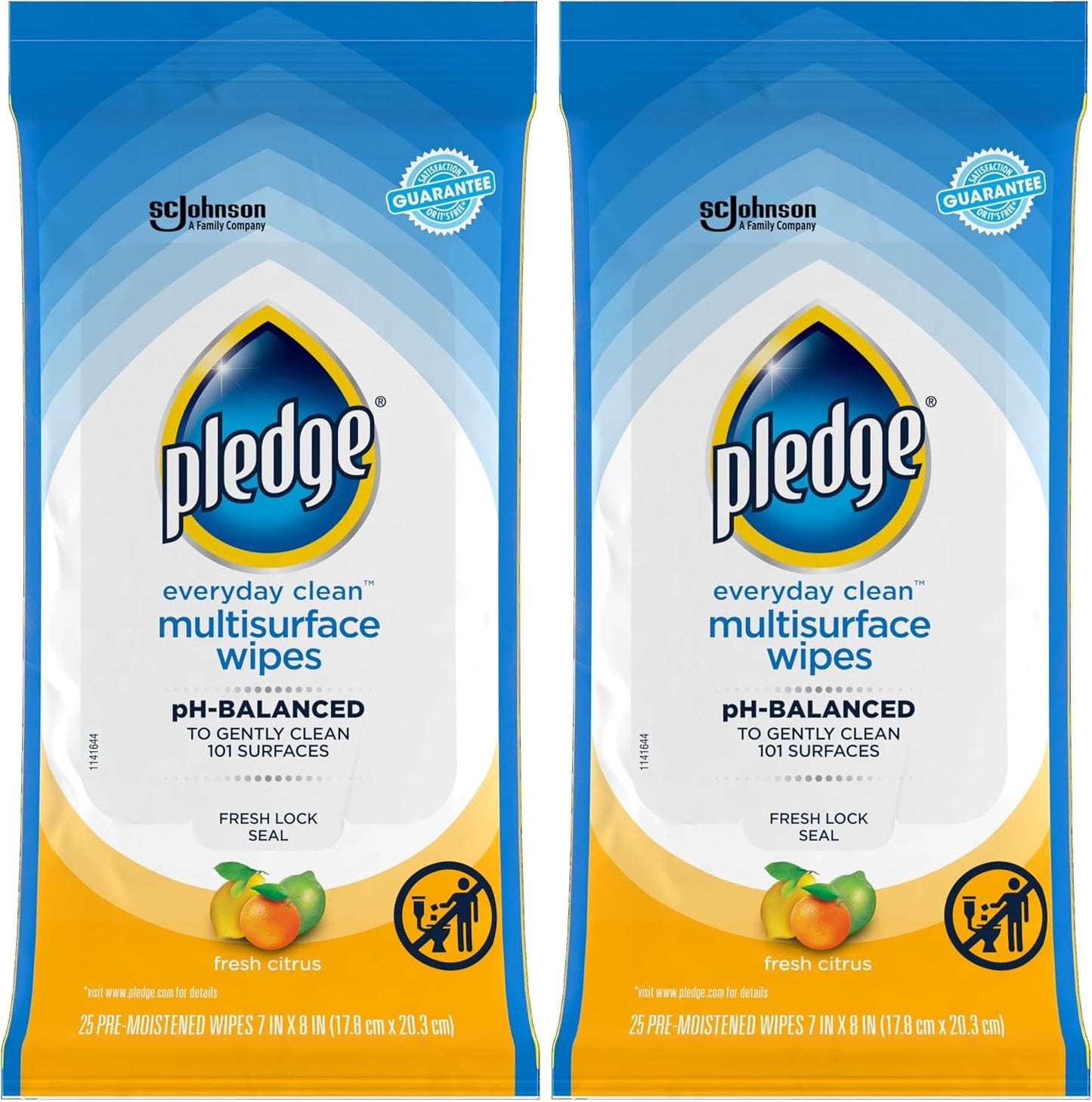 Pledge Multi Surface Everyday Wipes Fresh Citrus, 25 Count (Packaging May Vary)