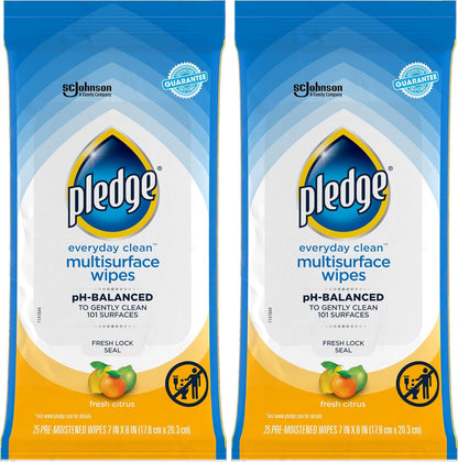 Pledge Multi Surface Everyday Wipes Fresh Citrus, 25 Count (Packaging May Vary)