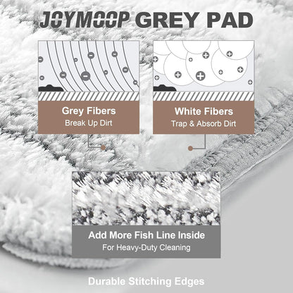 JOYMOOP 17.7-Inch Microfiber Flat Mop Replacement Pads – Washable Reusable Grey & Stripe, Pack of 4 Heavy-Duty Wet & Dry Refill for JOYMOOP Flat Mop & Bucket System