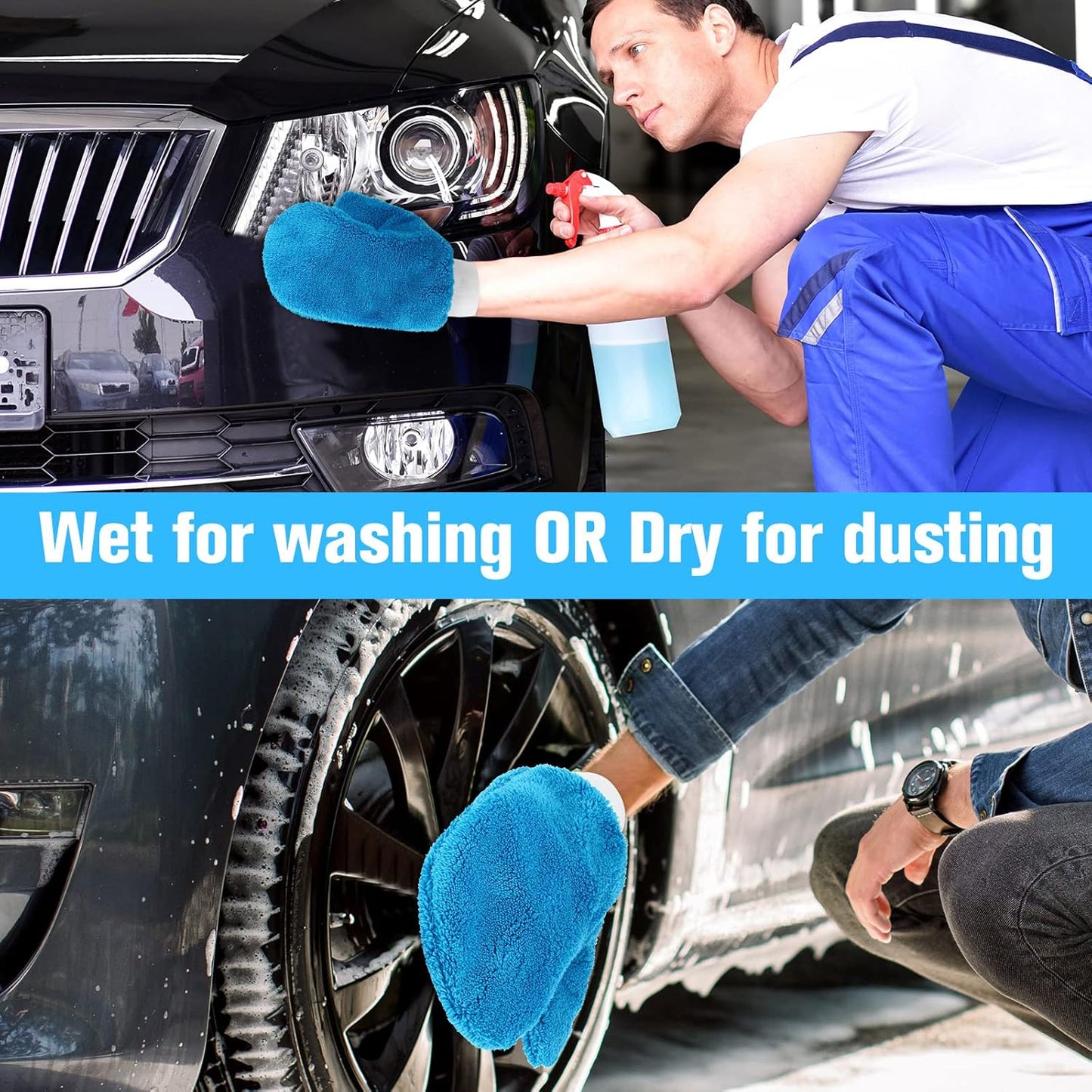 Remerry 6 Pcs Microfiber Mitts with Thumb for Cars Paint Wash Gloves Terry Weave Dusting Mitts