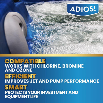 ADIOS! Hot Tub Hard Water Calcium Remover with Scale and Stain Clarifier, Soften Treat and Reduce Spa and Pool Deposits - Quart (32 oz)