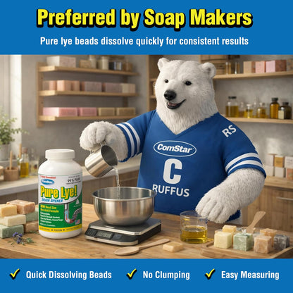 Pure Lye 1 lb - Unique Sodium Hydroxide Beads | Drain Opener & Soap Making | Biodegradable, Eco-Friendly (30-500)