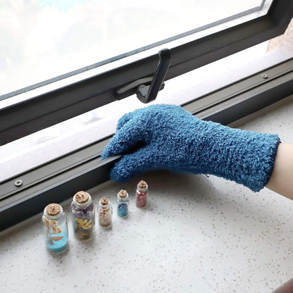 Patelai 2 Pairs Microfiber Gloves for plants Dusting Cleaning Glove Mittens House Cars Blinds Dusting(Blue, Grass Green,Large)