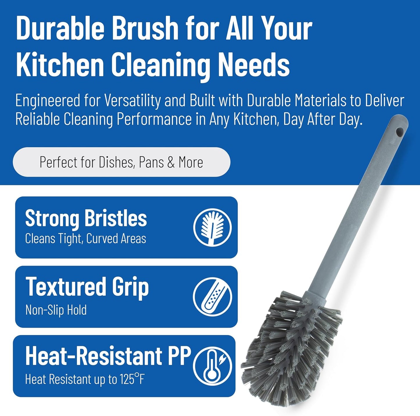 SPARTA Large Water Bottle Brush Ideal for Wide-Mouth Jars, Bottles and Tumblers, Dishwashing Tool with Handle for Home and Commercial Kitchens, Plastic, 12 Inches, White