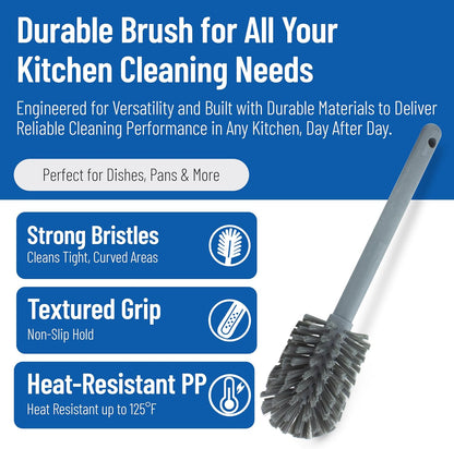 SPARTA Large Water Bottle Brush Ideal for Wide-Mouth Jars, Bottles and Tumblers, Dishwashing Tool with Handle for Home and Commercial Kitchens, Plastic, 12 Inches, White