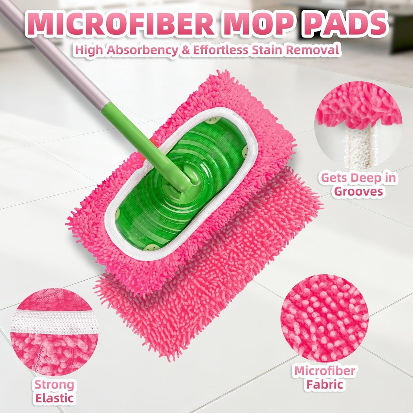 6 Pack Reusable Mop Pads Compatible with Swiffer Sweeper Mop, Wet and Dry Chenille Sweeping Cloths, Washable Pads Refill, Microfiber Pads for Multi-Surface/Hardwood Floor Cleaning (Gray, White)