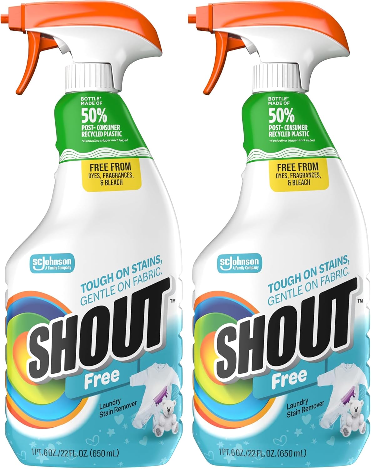 Shout Free Laundry Stain Remover Spray, Active Enzyme Formula is Fragrance, Bleach, and Dye Free, Removes Everyday Stains including Baby Stains - 22oz Spray