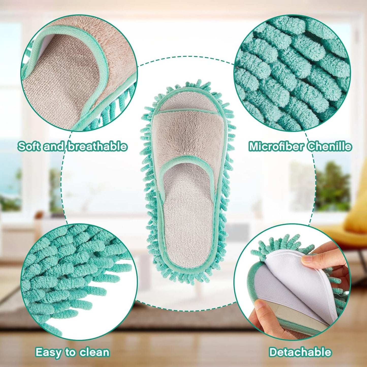 Jecery 2 Pairs Microfiber Cleaning Mop Slippers for Floor Cleaning House Mop Shoes Men and Women Washable Unisex Dusting Slippers Dirt Tool Supplies(Medium,Gray)