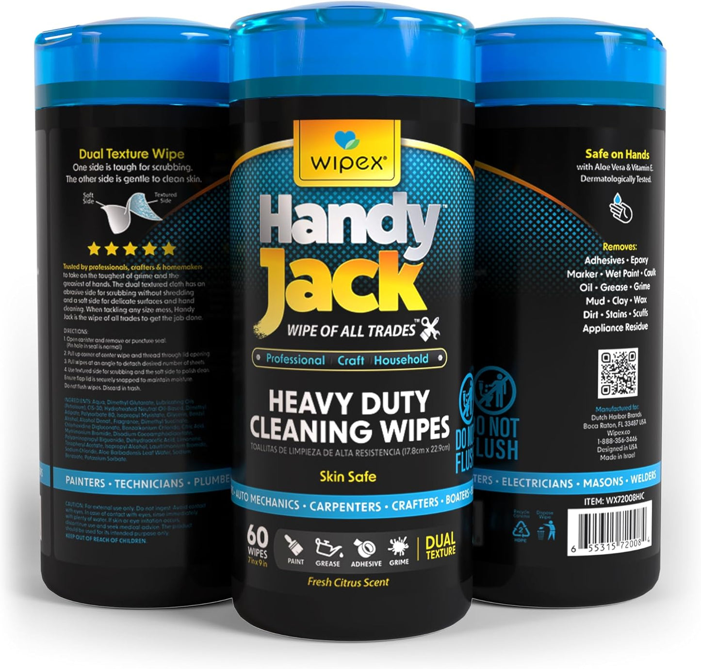 Wipex Handy Jack Heavy Duty Wipes, Dual Texture Cleaning Cloth, Use on Hands, Equipment, Tools - Removes Paint, Adhesives, Oil, Grease, & Dirt, Bulk Size, 260 Count (Pack of 1)
