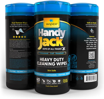 Wipex Handy Jack Heavy Duty Wipes, Dual Texture Cleaning Cloth, Use on Hands, Equipment, Tools - Removes Paint, Adhesives, Oil, Grease, & Dirt, Bulk Size, 260 Count (Pack of 1)