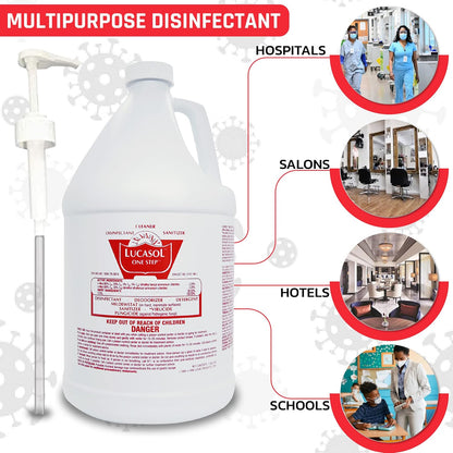 Lucasol One Step Disinfectant, 32 Fl Oz Disinfectant & 24 Oz Empty Refillable Spray Bottle Combo. Multi Purpose Cleaner Spray For Hospitals, Schools, Salons, Household Cleaning And More