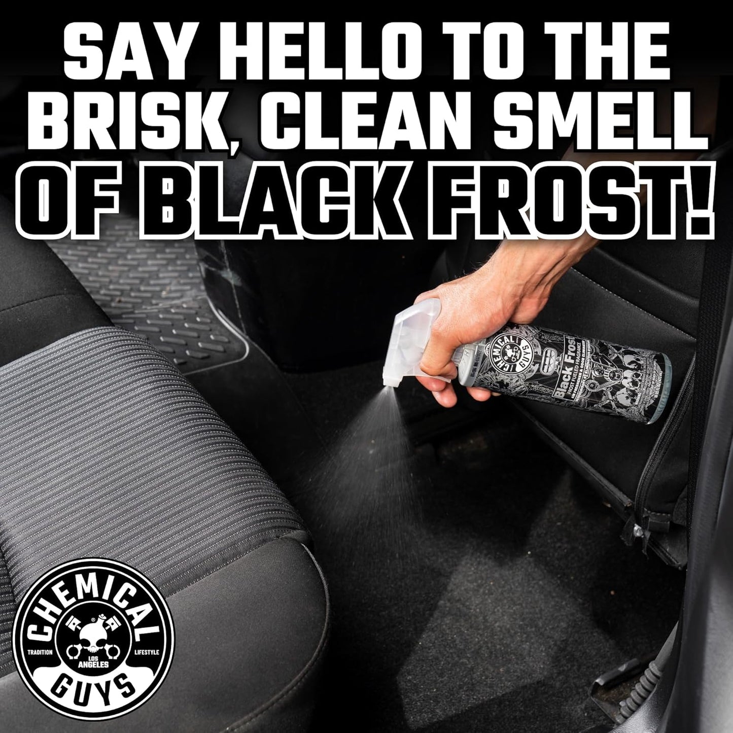 Chemical Guys Black Frost Air Premium Car Air Freshener Spray & Odor Eliminator - Crisp Masculine Scent Spray for Trucks, SUVs, RVs, and Motorcycles - Use in Home, Office, or Garage, 16 oz Bottle