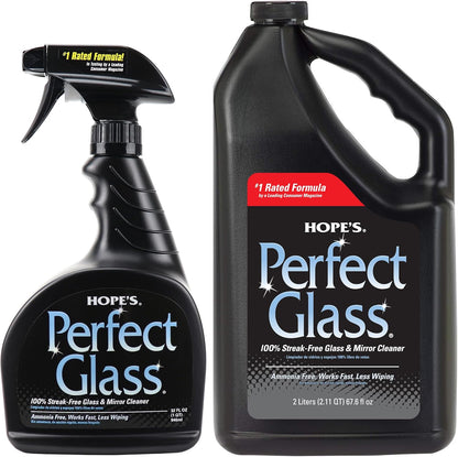 HOPE'S Perfect Glass Cleaner Spray, Streak-Free, Ammonia-Free Window, Mirror, Screen, Tinted Glass, and Shower Door Cleaner, Indoor and Outdoor Glass Surfaces, 32 Fl Oz, Pack of 1