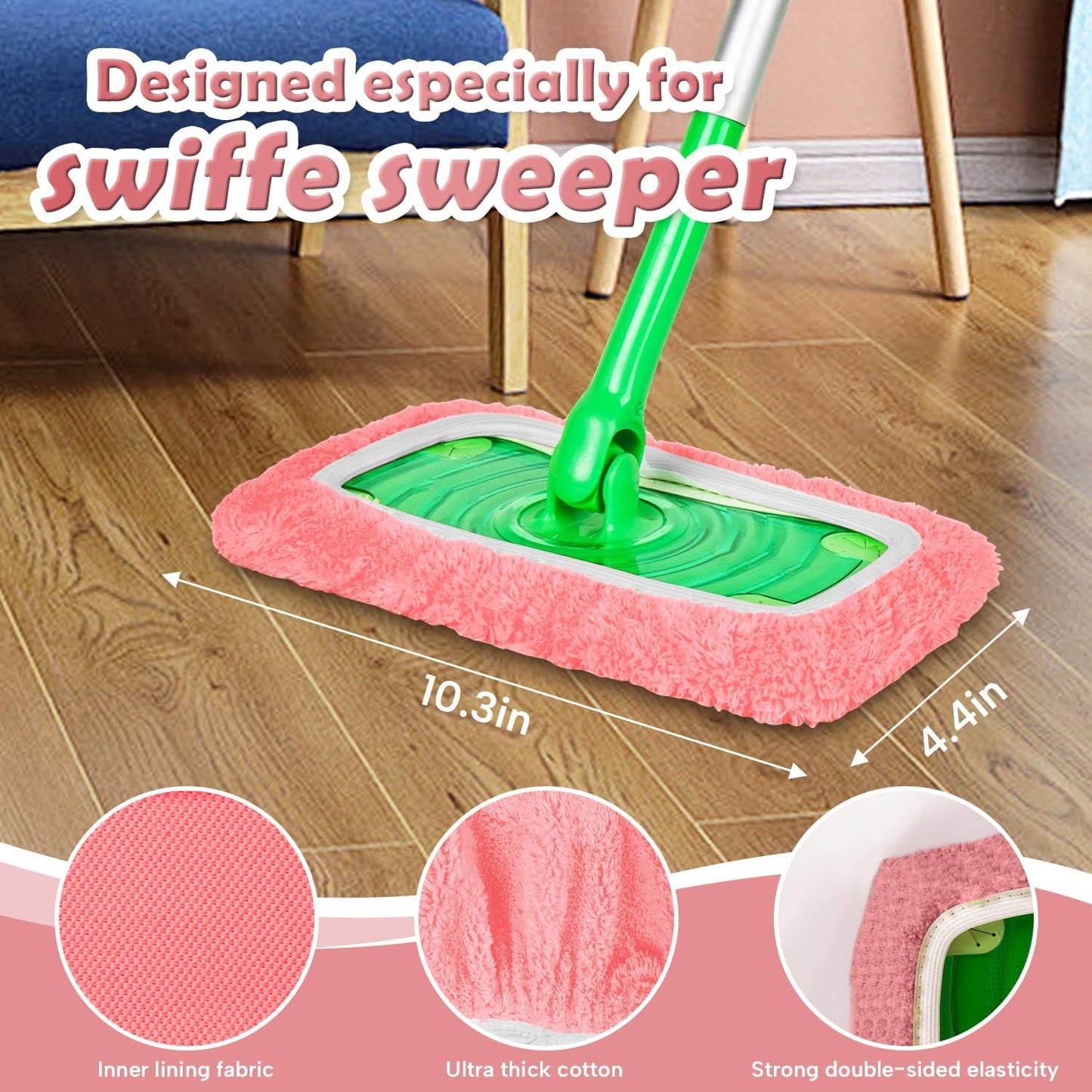 AmaVins 5 Pack Reusable Microfiber Mop Pads Compatible with Swiffer Sweeper Mop, Wet and Dry Flat mop Cover, Washable Mop Pads for Surface/Hardwood Floor Cleaning (Mop is Not Included)