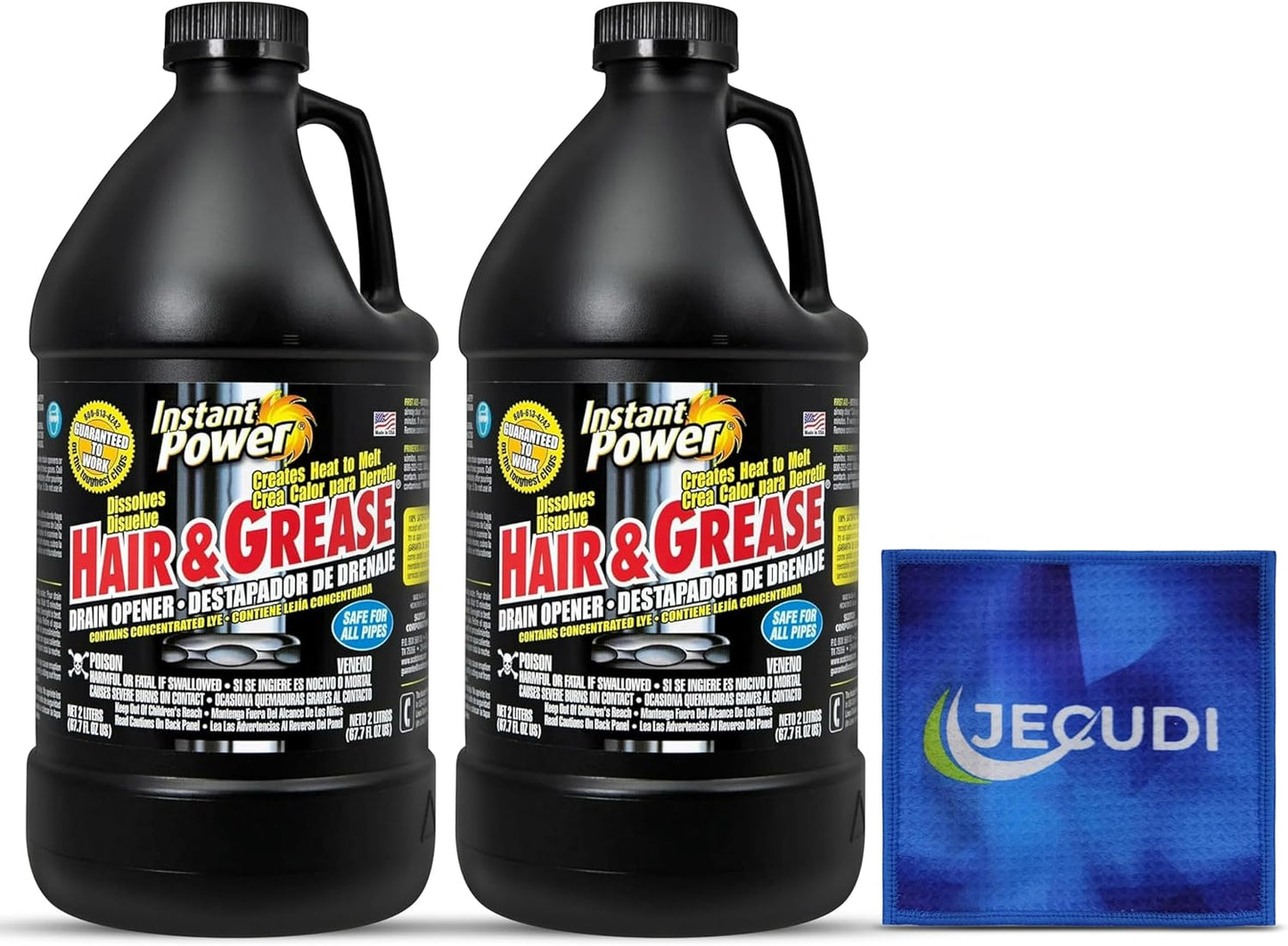 Hair & Grease Cleaner for Drains – Fast-Acting Liquid Clog Remover for Kitchen and Bathroom Plumbing, Safe for Pipes and Septic Systems, Includes Microfiber Cleaning Towel