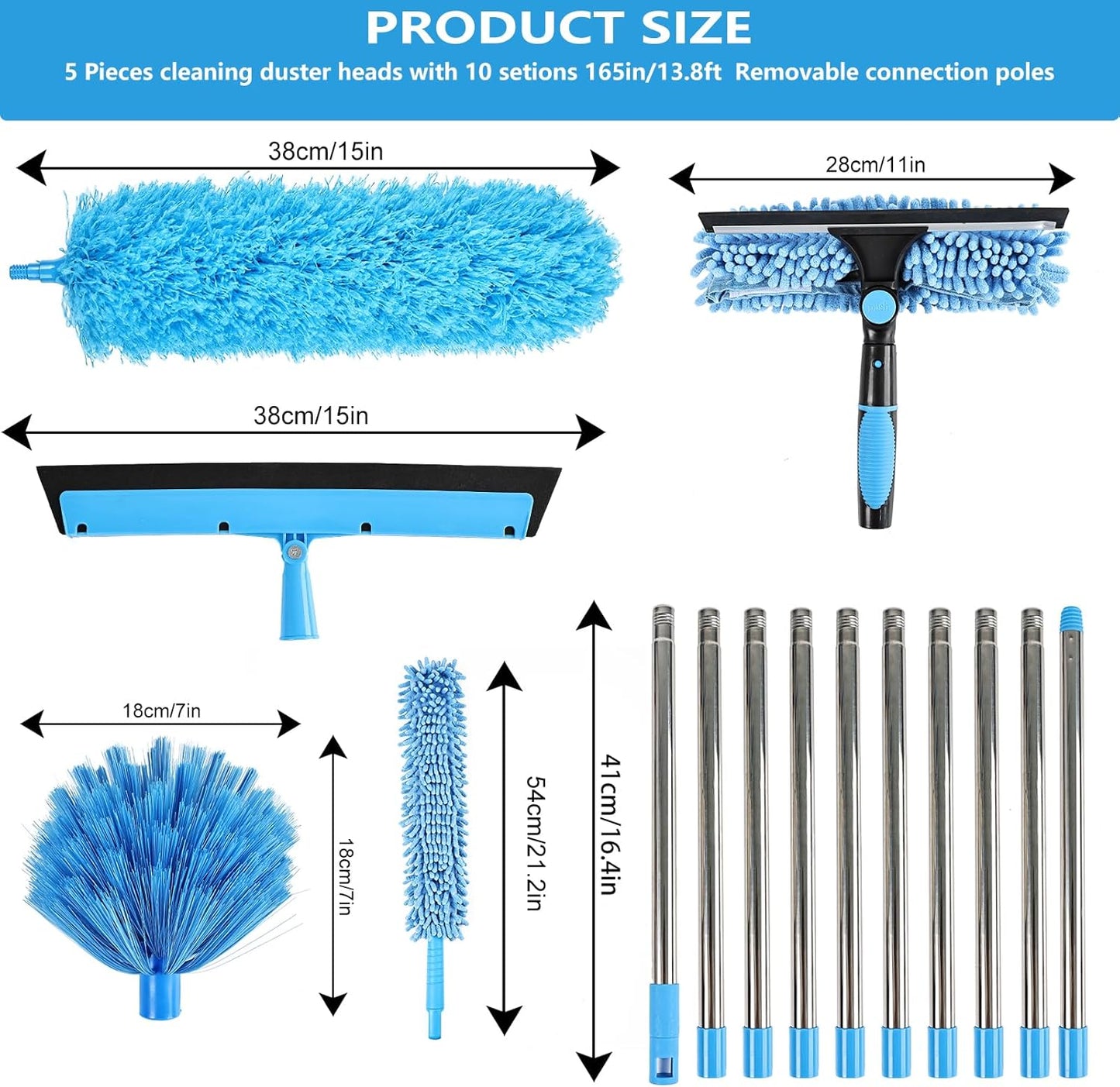 Rainbow Extendable Static Duster Reusable Microfiber Duster with 100" Telescoping Pole, Beandable and Washable Dusters Head for Cleaning Ceiling, Fan, Furniture