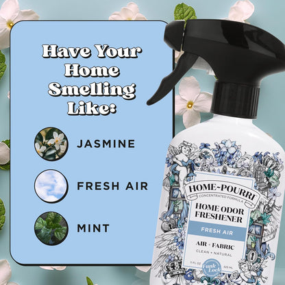 Home-Pourri Air + Fabric Multi-Purpose Odor Freshener Spray, 11 Fl Oz, Up to 570 Uses, Fresh Air Scent, Room Deodorizer with Essential Oils, for Carpets, Couches, Bedding & Curtains