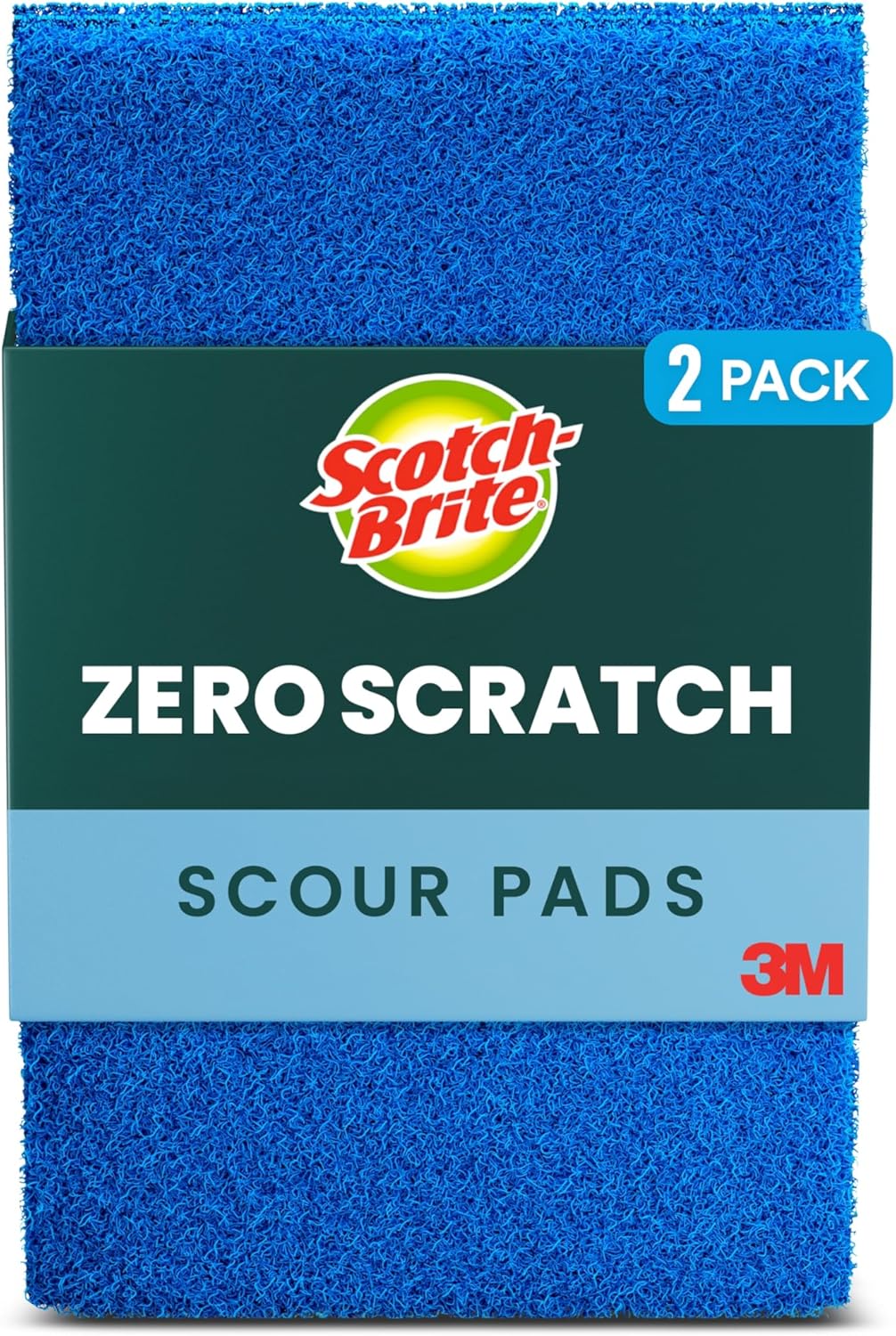 Scotch-Brite Zero Scratch Scouring Pad, Effective + Gentle Dish Scrubber for Household Cleaning, 2 Scrub Pads for Dishes, Nonstick Pots and Pans, Glass, Tubs, Showers, Reusable & Durable