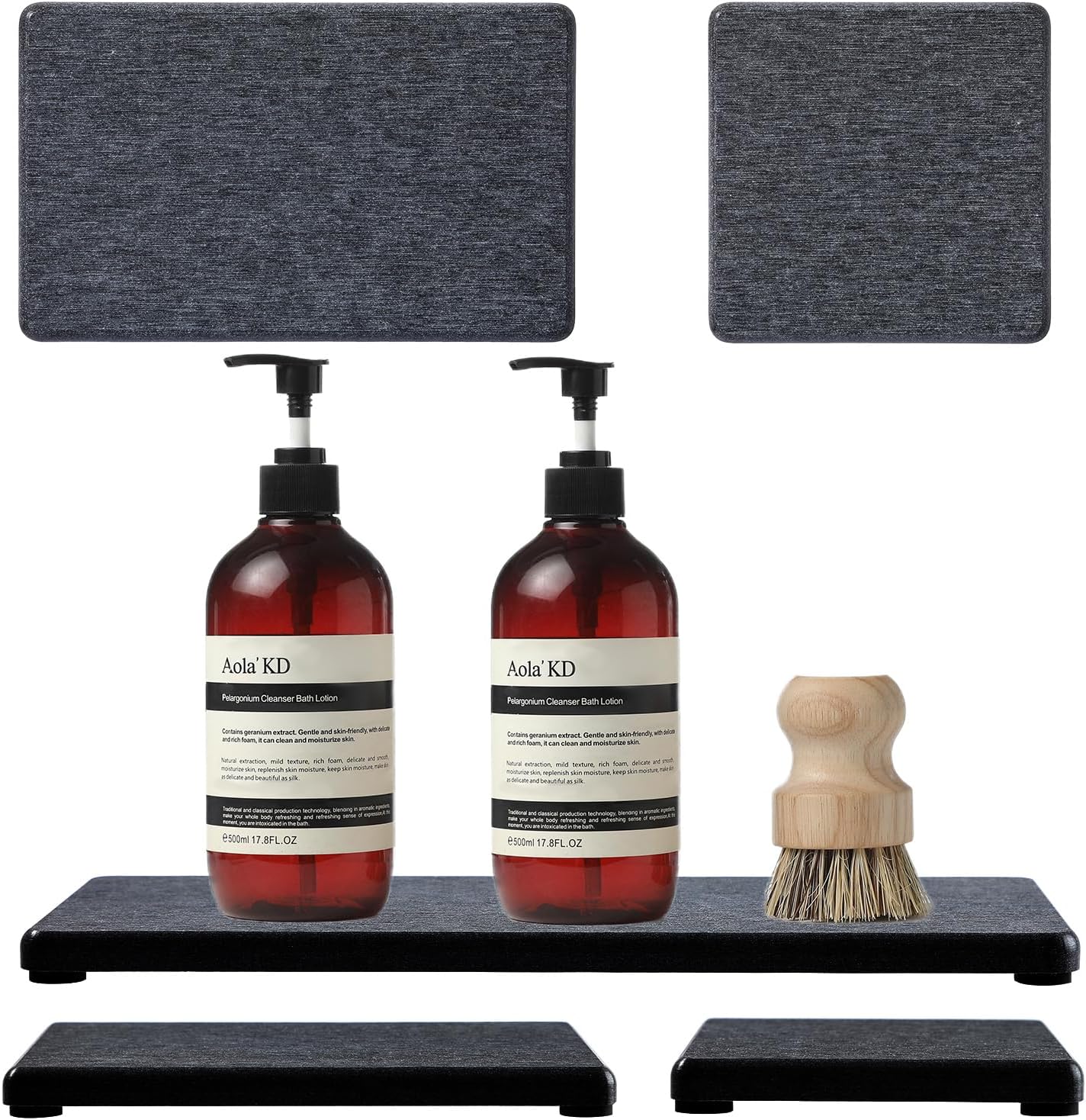 2PCS Water Absorbing Stone Drying Tray for Kitchen Counter & Bathroom Sink, Diatomite Faucet Splash Guard, Soap Dispenser Rack & Sponge Holder Caddy Organizer, Marble White (Printed Pattern), 9"x 3.5"