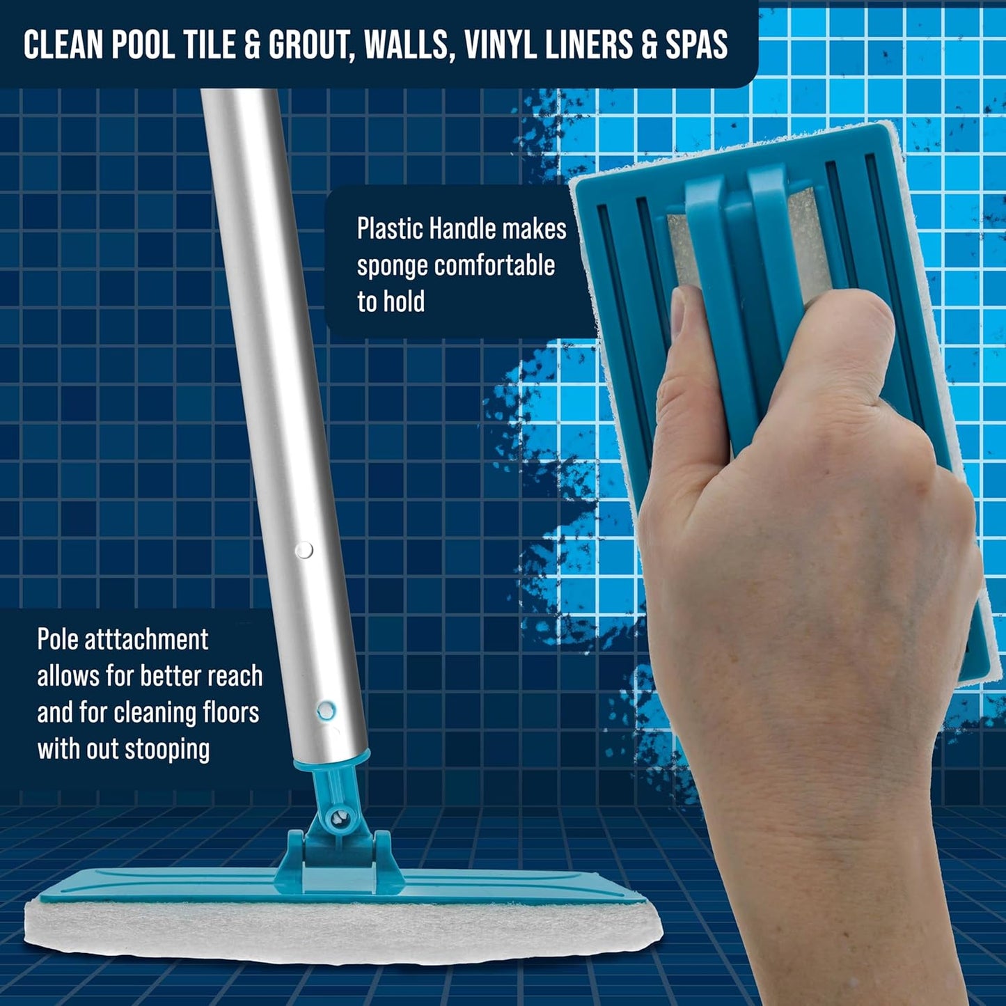 U.S. Pool Supply Hand-Held and Pool Pole Attachment Scrub Brushes - Surface Scrubbing Scouring Sponge Pads - Clean Pool Tile Grout Walls, Vinyl Liners, Spas, Remove Stains, Kitchen Bathroom Tub Shower