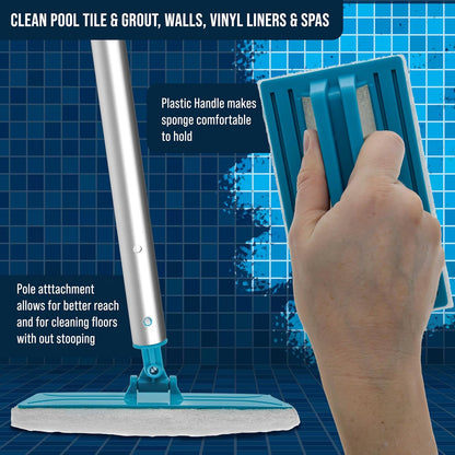 U.S. Pool Supply Hand-Held and Pool Pole Attachment Scrub Brushes - Surface Scrubbing Scouring Sponge Pads - Clean Pool Tile Grout Walls, Vinyl Liners, Spas, Remove Stains, Kitchen Bathroom Tub Shower