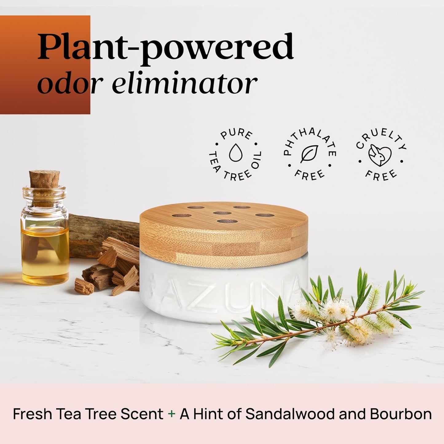Azuna Air Freshener & Odor Eliminator for Strong Odor | 2 Room Kit Includes (2) 8 oz. Empty Luxe Glass Jars & 12 oz | Refill with Tea Tree Essential Oil Gel | Amalfi Breeze | Last 60-90 Days