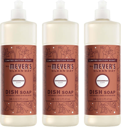 Mrs. MEYER'S CLEAN DAY Liquid Dish Soap, Gingerbread Scent, 16 Fl Oz Bottle - 3 Pack
