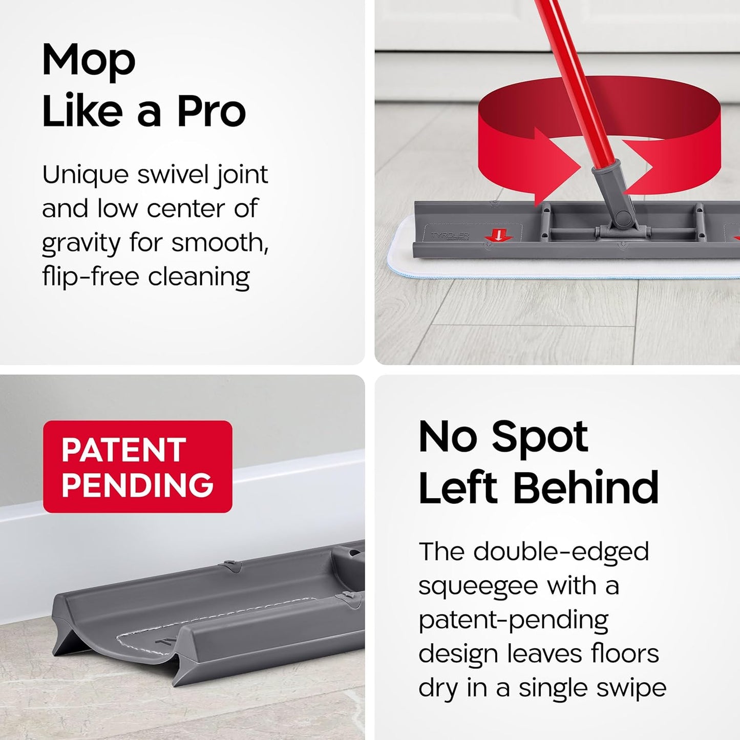 Tyroler Heavy Duty Floor Squeegee for Concrete Floors | 16.5" Squeegee for Floor with 55" 4-Part Handle | Squeegees Broom for Floors | The MoppyShmoppy is The Ideal Squeegees Mop for All Surfaces