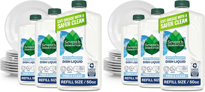Seventh Generation Dish Soap Refill, Free & Clear, 50 fl oz, 3 Pack, Plant-Based Dishwashing Liquid for Grease & Tough Food Messes, For Sensitive Skin