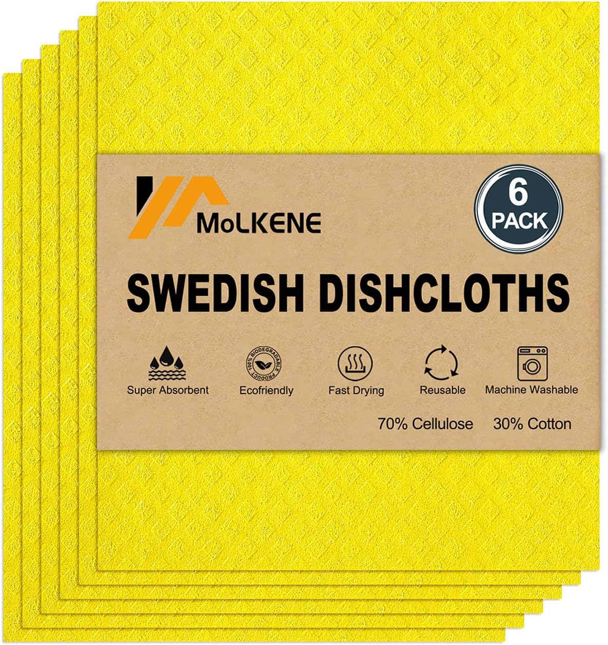 MoLKENE Swedish Dish Cloths - 10 Pack Reusable Kitchen Dishcloths - Ultra Absorbent Dish Towels for Washing Dishes - Cellulose Sponge Cloth Cleaning Rag - Assorted