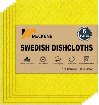 MoLKENE Swedish Dish Cloths - 10 Pack Reusable Kitchen Dishcloths - Ultra Absorbent Dish Towels for Washing Dishes - Cellulose Sponge Cloth Cleaning Rag - Assorted