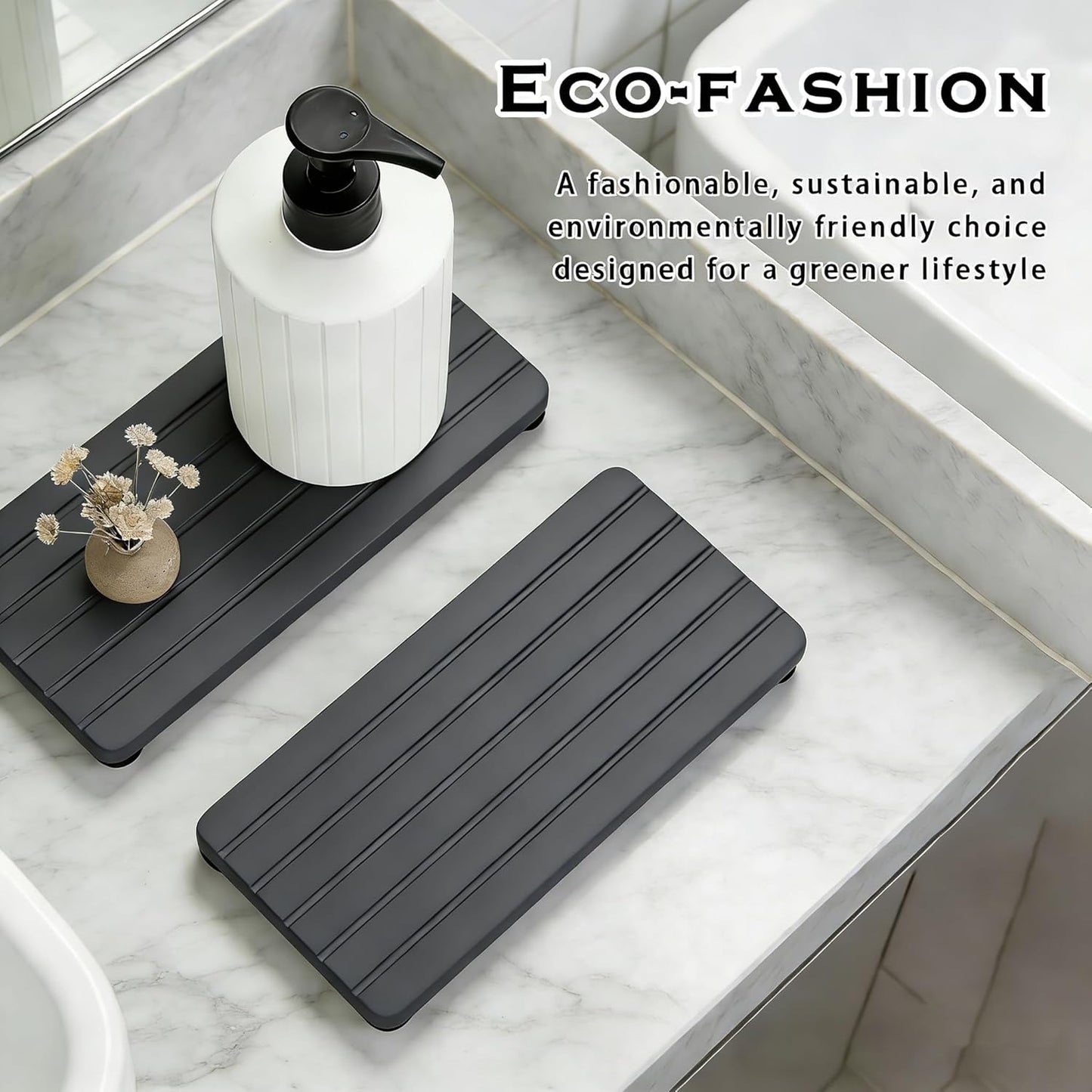 Instant Dry Sink Tray, Anti-Slip Stone Sink Caddy, Durable Kitchen Sink Organizer, Quick Dry Water Absorbing Stone Tray for Bathroom Counter, Stone Soap Tray -Dark Gray