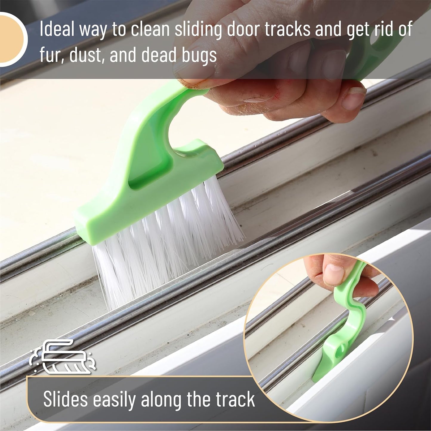 Slick- Window Track Cleaning Brush, 2 Pack, Blue Ergonomic Handle, Built-in Scraper, Multipurpose, Window Track Cleaning Tools