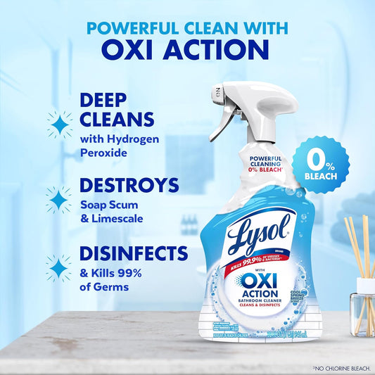 Lysol Power Foaming Bathroom Cleaner, Multipurpose Cleaner for Showers, Bathtubs, Sinks, Disinfectant Spray Kills 99.9% of Germs, Zero Bleach Cleaning Spray, 32 Oz.
