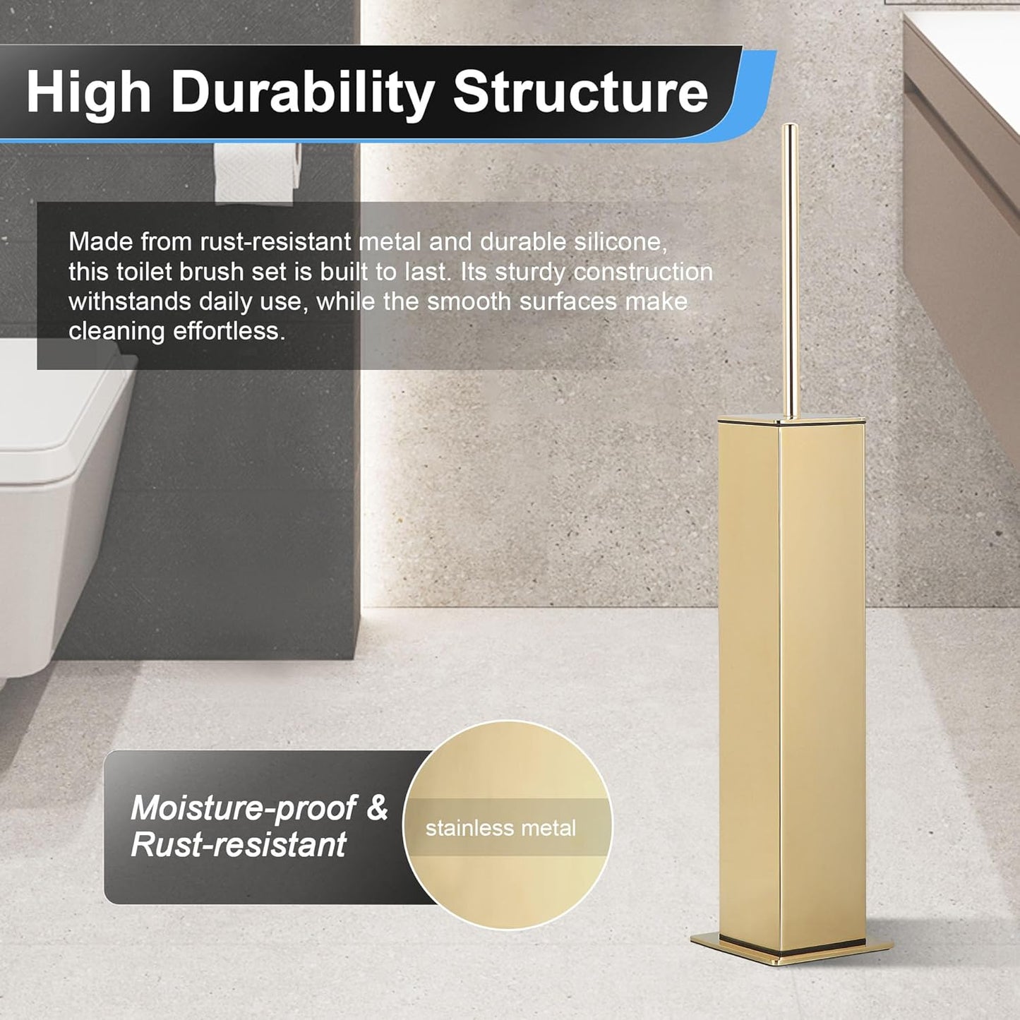 BVL Toilet Brush and Holder Set Brushed Nickel Stainless Steel 304 Square Freestanding Toilet Brush for Bathroom