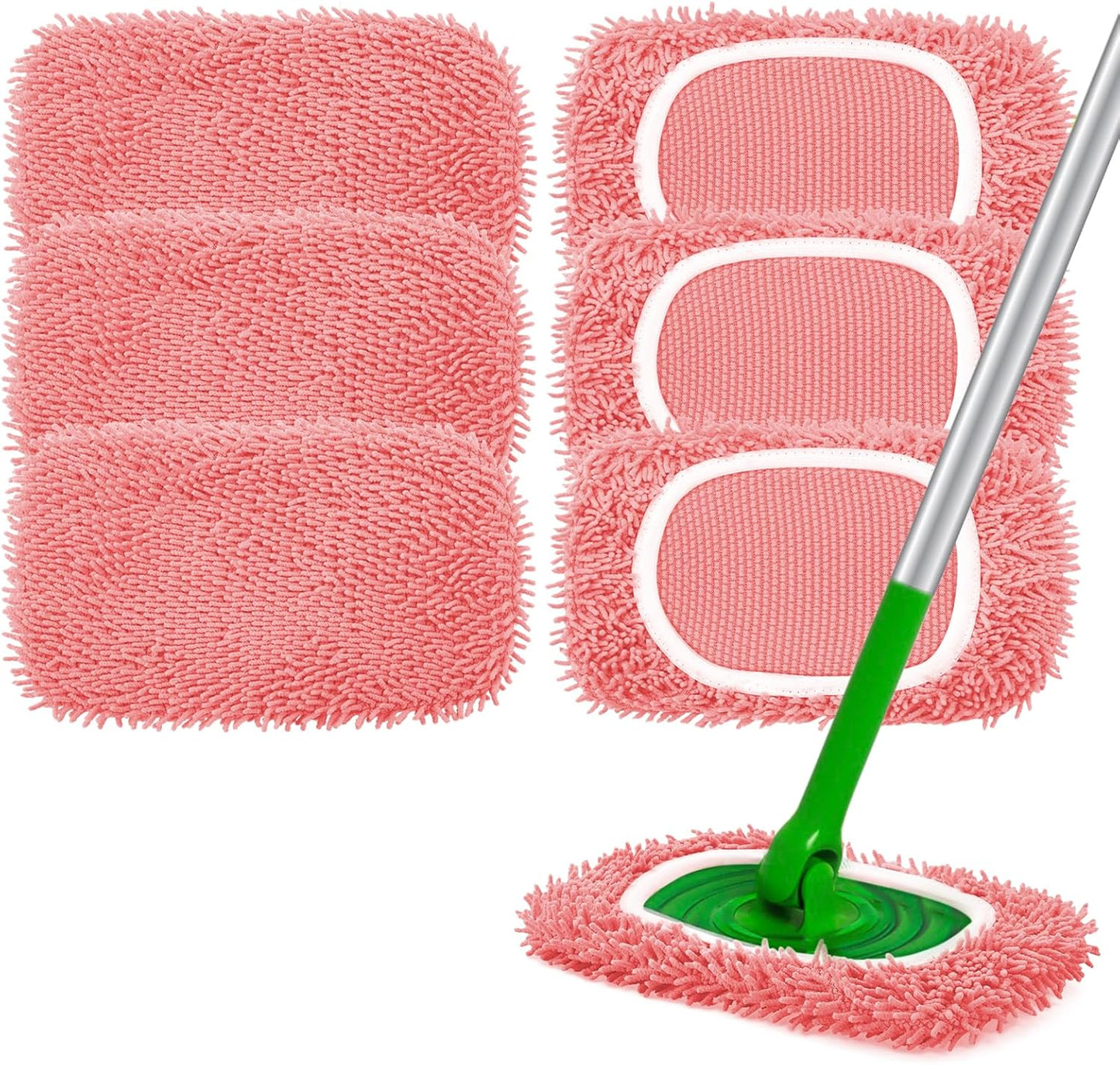 Reusable Microfiber Mop Pads Compatible with Swiffer Sweeper- 4 Pack Dry Sweeping Cloths & Wet Mopping Cloths - Chenille Washable Wet Pads Refill for Mopping Floors (Mop is not Included)