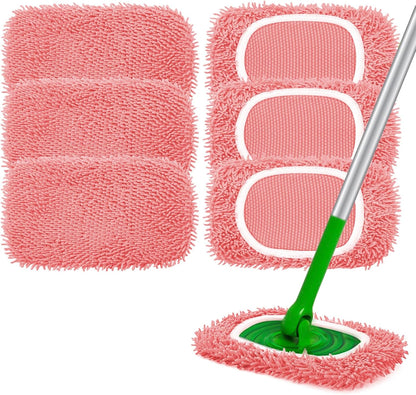Reusable Microfiber Mop Pads Compatible with Swiffer Sweeper- 4 Pack Dry Sweeping Cloths & Wet Mopping Cloths - Chenille Washable Wet Pads Refill for Mopping Floors (Mop is not Included)