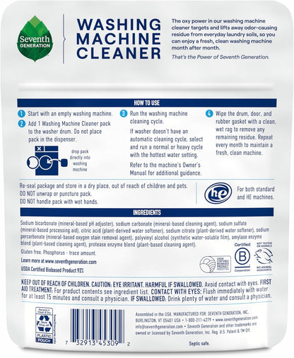 Seventh Generation Washing Machine Cleaner 6 Count Free & Clear Targets Odor-Causing Residue Powered by Oxy Power 4.2 oz