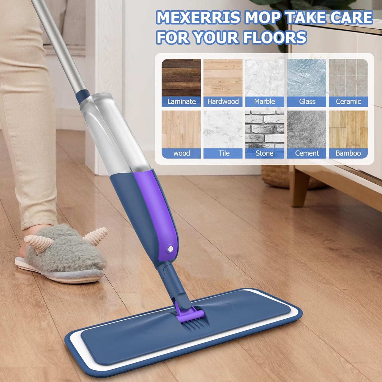 Spray Mops for Floor Cleaning: MEXERRIS Wet Mop with 3 Washable Pads for Swiffer Powermop - Floor Mop with Refillable Bottle - Home Commercial Dust Mops for Hardwood Laminate Ceramic Tiles
