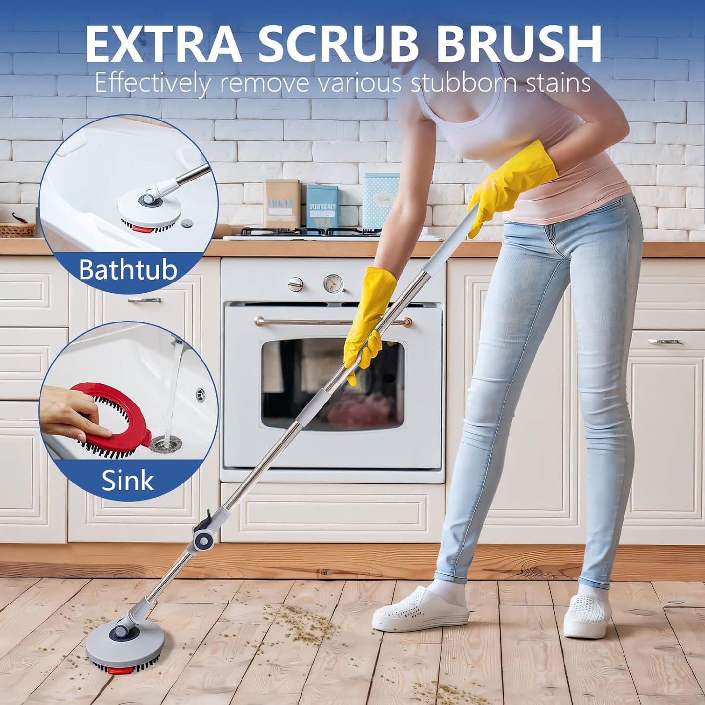 Spin Mop and Bucket with Wringer Set, Bucket with Handle & Wheels, Wiht 6 Microfiber Mop Heads and Brush for Cleaning, 360° Spinning with 60 Inch Extended Pole