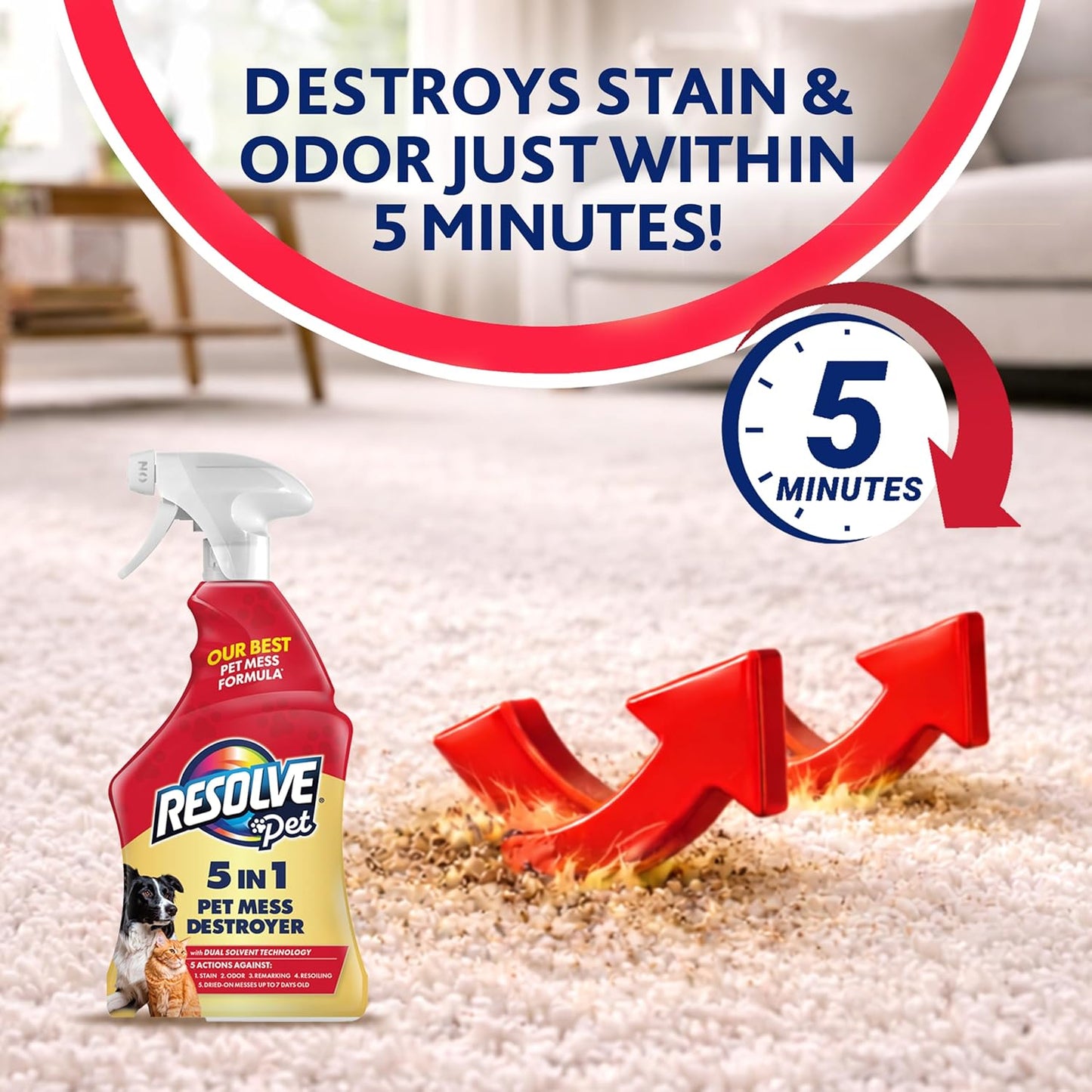 Resolve Pet Specialist Carpet Cleaner Spray – for Removal of Pet Stains & Odors Up to 7 Days Old, 22oz