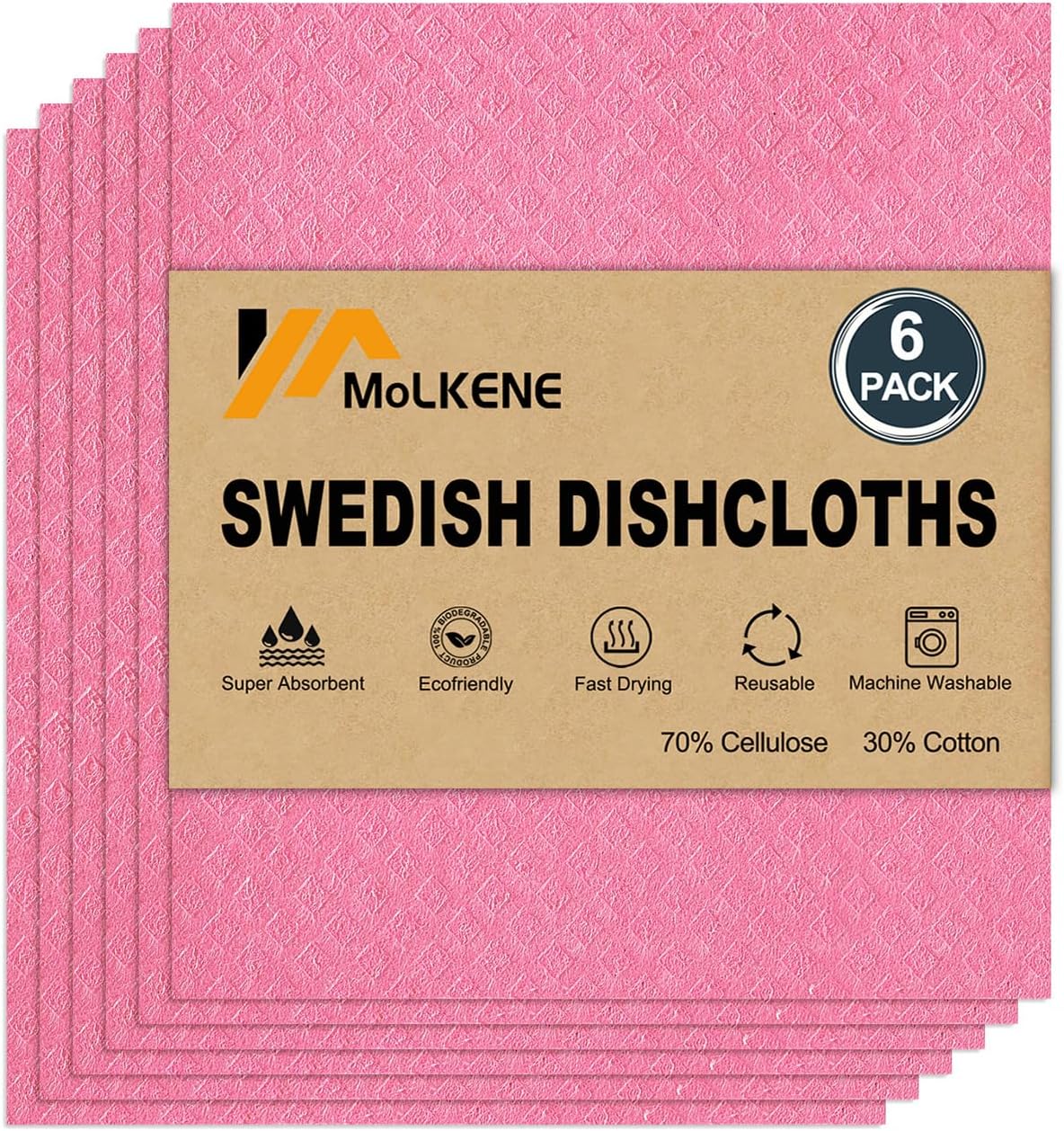 MoLKENE Swedish Dish Cloths - 10 Pack Reusable Kitchen Dishcloths - Ultra Absorbent Dish Towels for Washing Dishes - Cellulose Sponge Cloth Cleaning Rag - Assorted